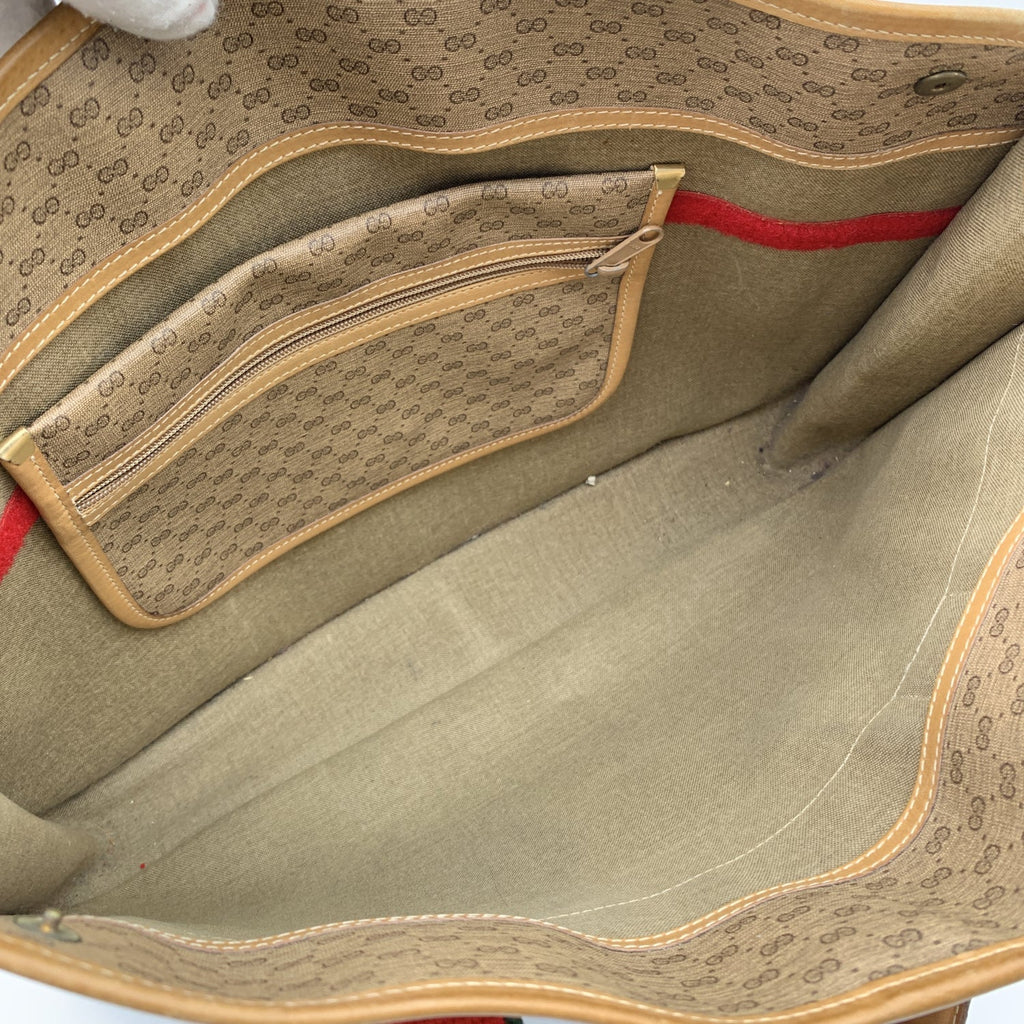 Gucci Vintage Beige Monogram Canvas Web Briefcase Handbag
