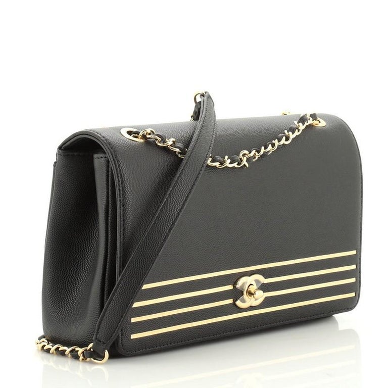 CHANEL Caviar Leather Captain Gold Flap Bag