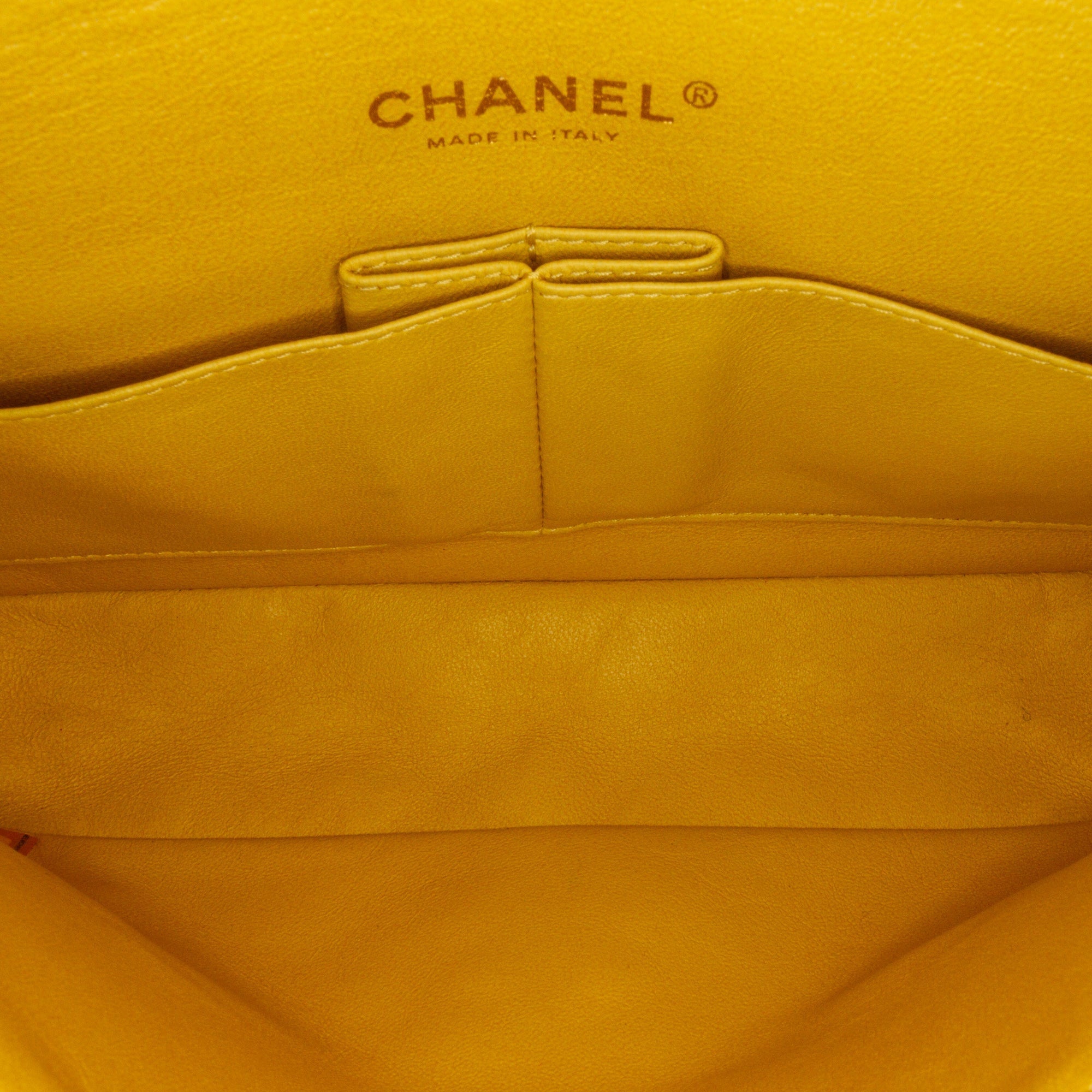 Chanel Classic Double Flap Medium Yellow Lambskin Silver