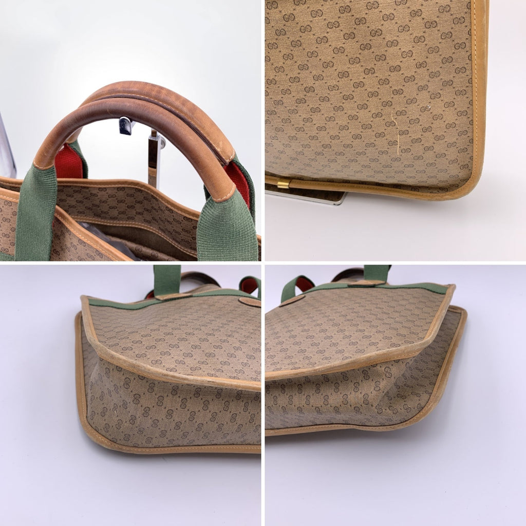 Gucci Vintage Beige Monogram Canvas Web Briefcase Handbag