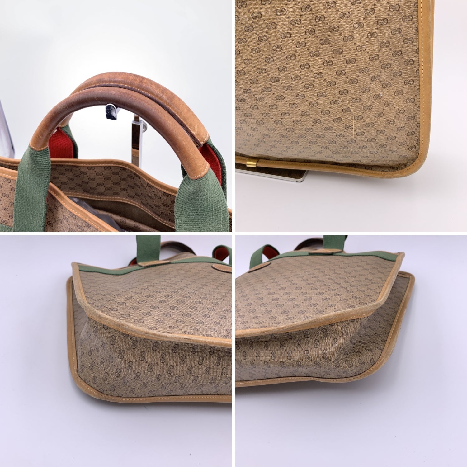 Gucci Vintage Beige Monogram Canvas Web Briefcase Handbag