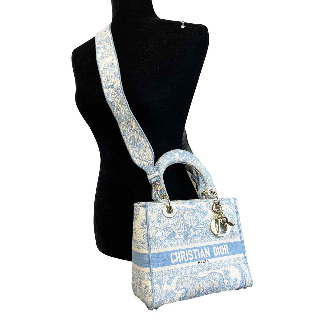 DIOR Toile de Jouy Lady D-Lite Bag Embroidered Canvas Cornflower Blue