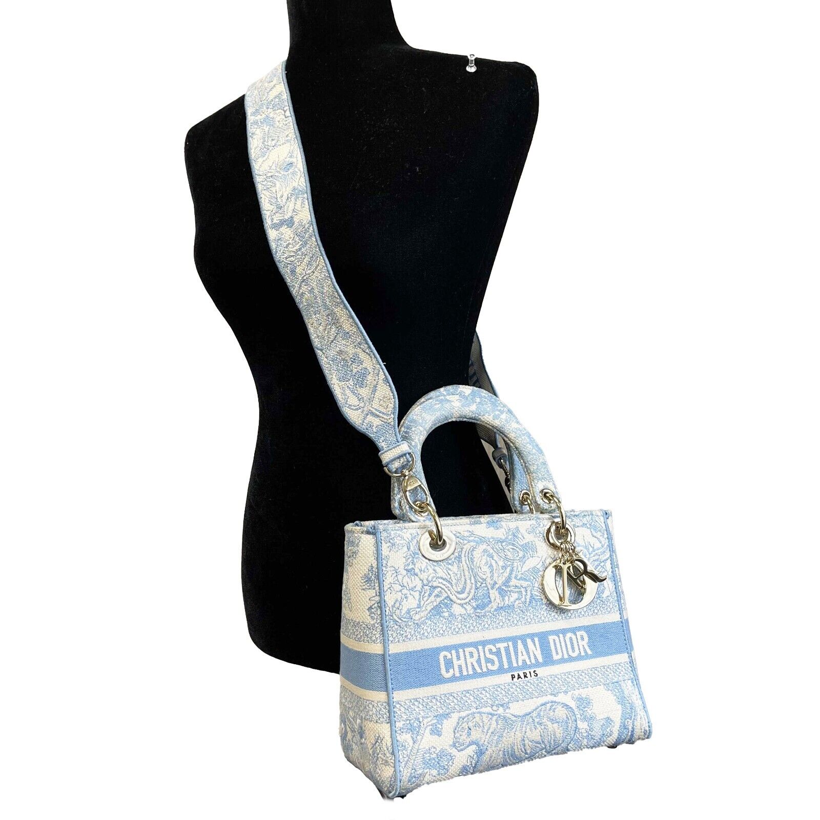 DIOR Toile de Jouy Lady D-Lite Bag Embroidered Canvas Cornflower Blue