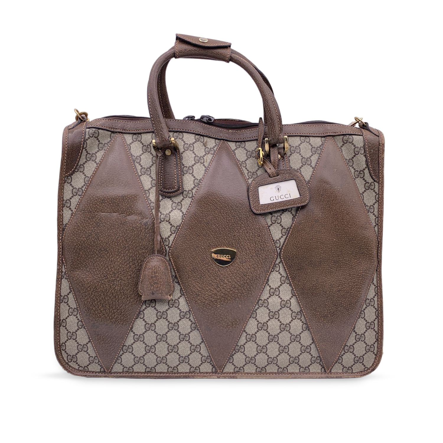 Gucci Vintage Brown Monogram Canvas Travel Satchel Bag