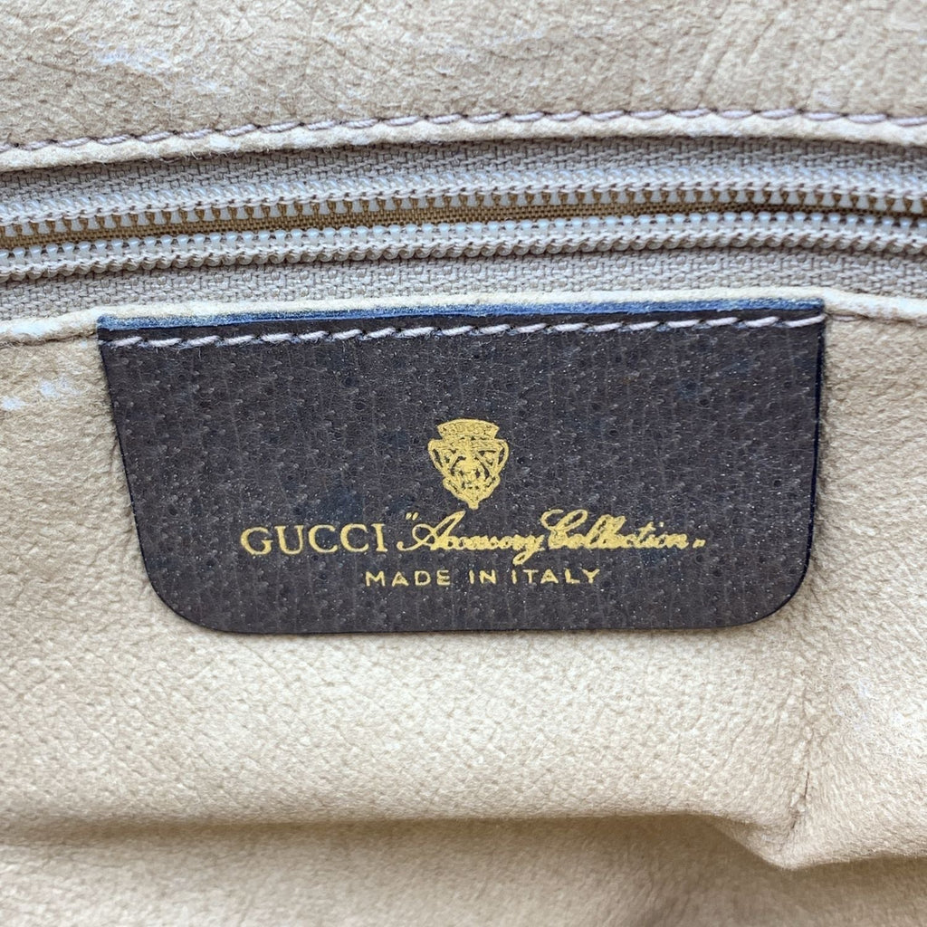 Gucci Vintage Beige Monogram Canvas and Leather Handbag