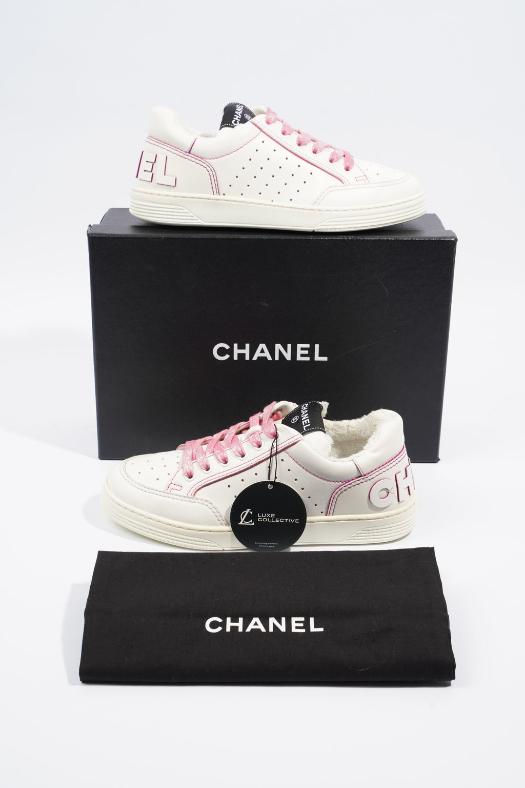 Chanel Chanel Logo White / Pink Calfskin Leather EU 37 UK 4