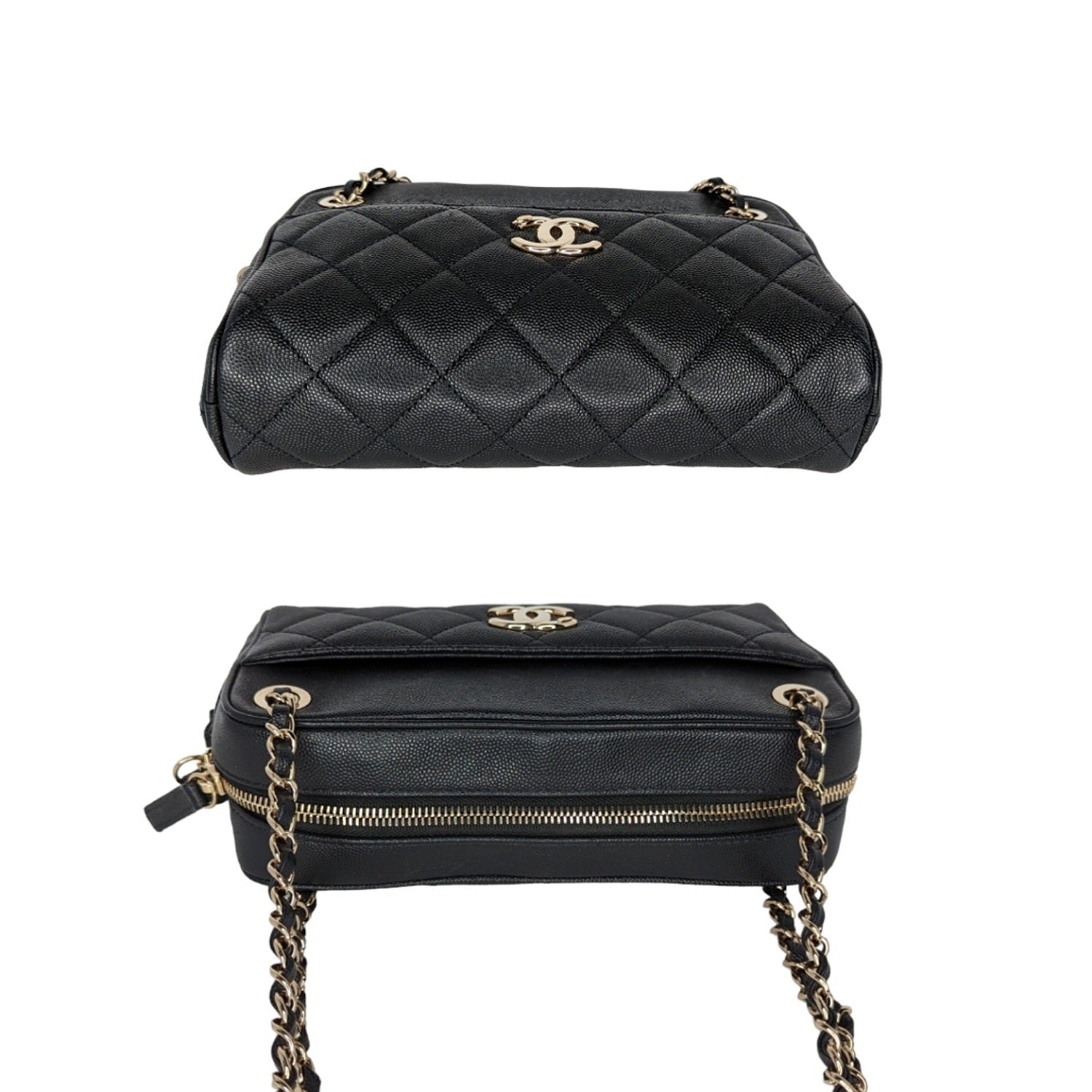 Chanel Black Caviar Quilted Small In & Out Camera Case