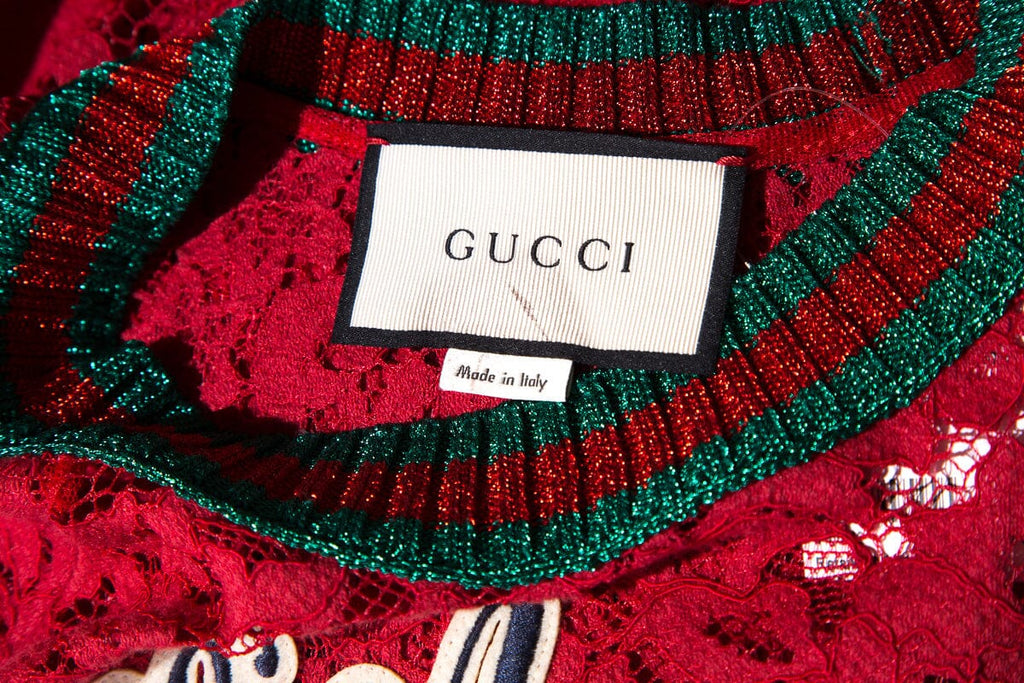 Gucci Red Lace Butterfly Embroidered Top SZ M