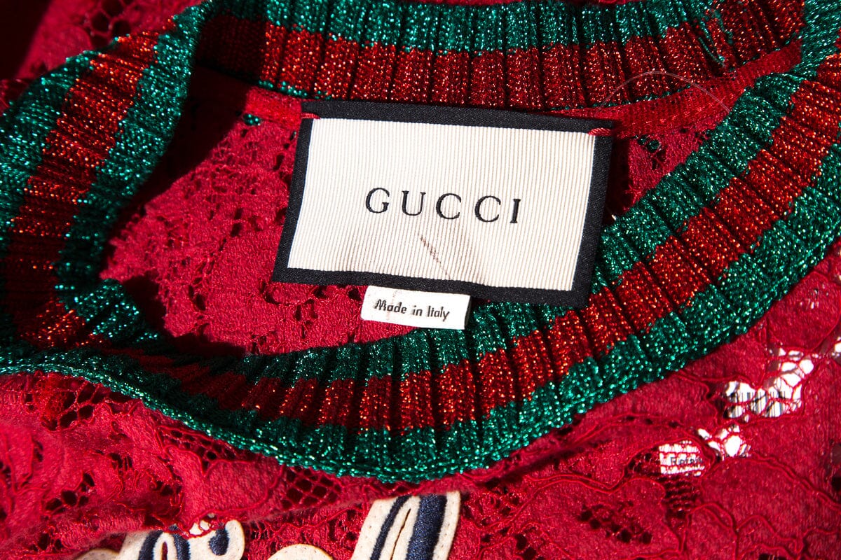 Gucci Red Lace Butterfly Embroidered Top SZ M