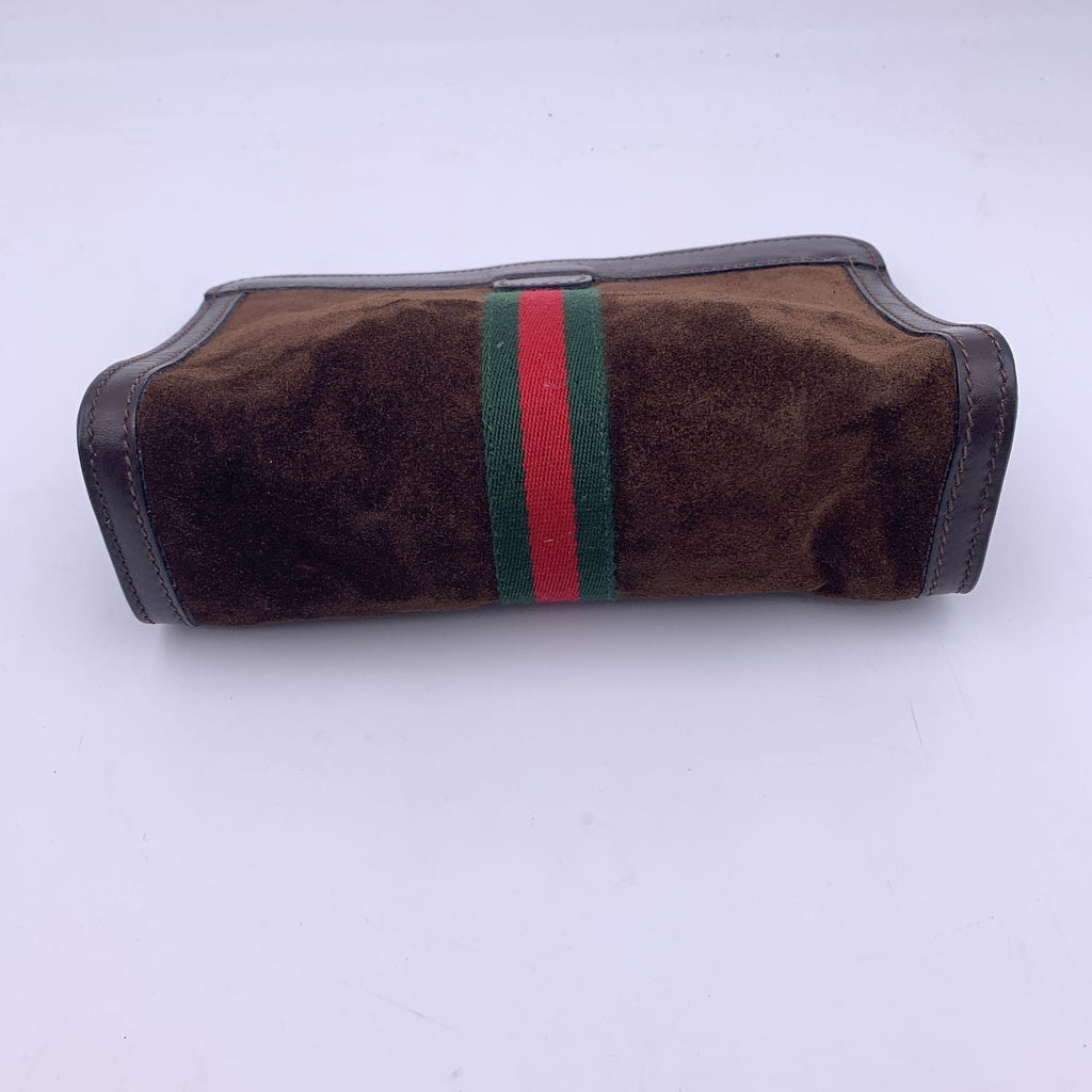 Gucci Vintage Brown Suede Cosmetic Bag Clutch Web with Stripes