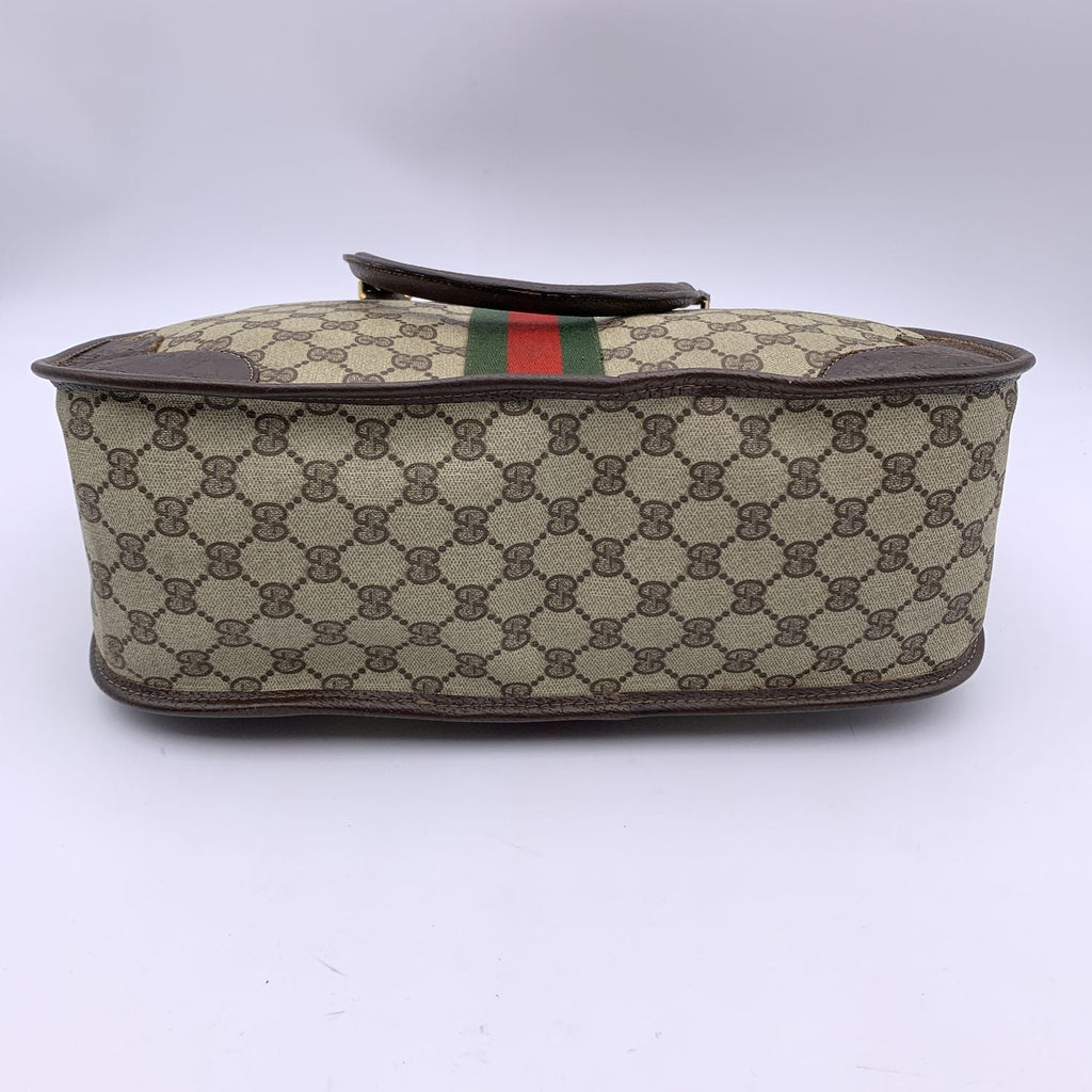 Gucci Vintage Brown Monogram Canvas Satchel Handbag with Stripes