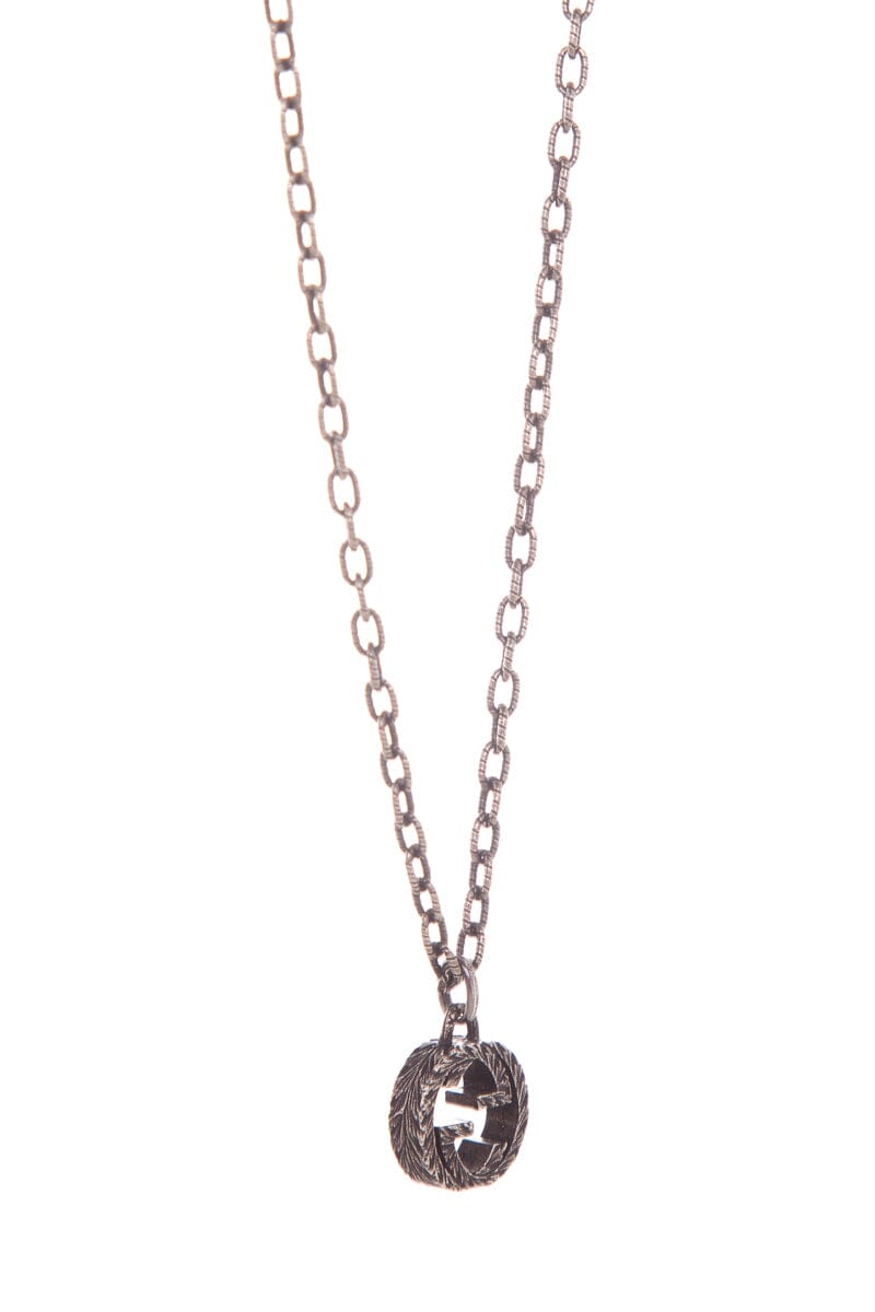 Gucci Gunmetal Logo Necklace
