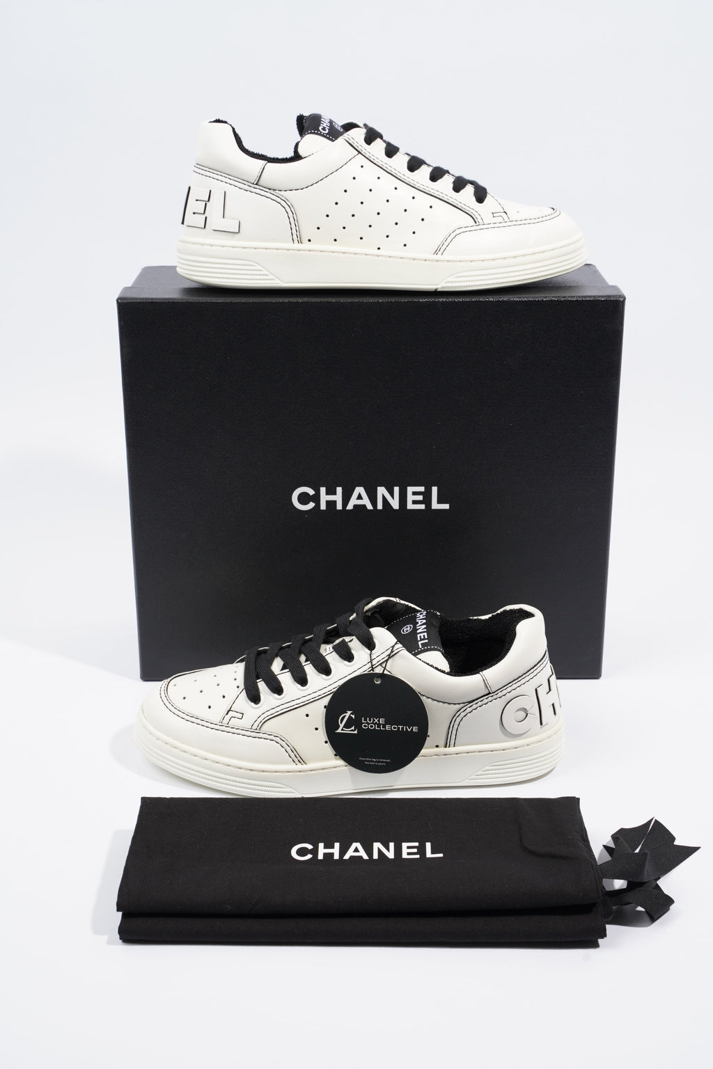 Chanel Chanel Logo White / Black Calfskin Leather EU 37 UK 4