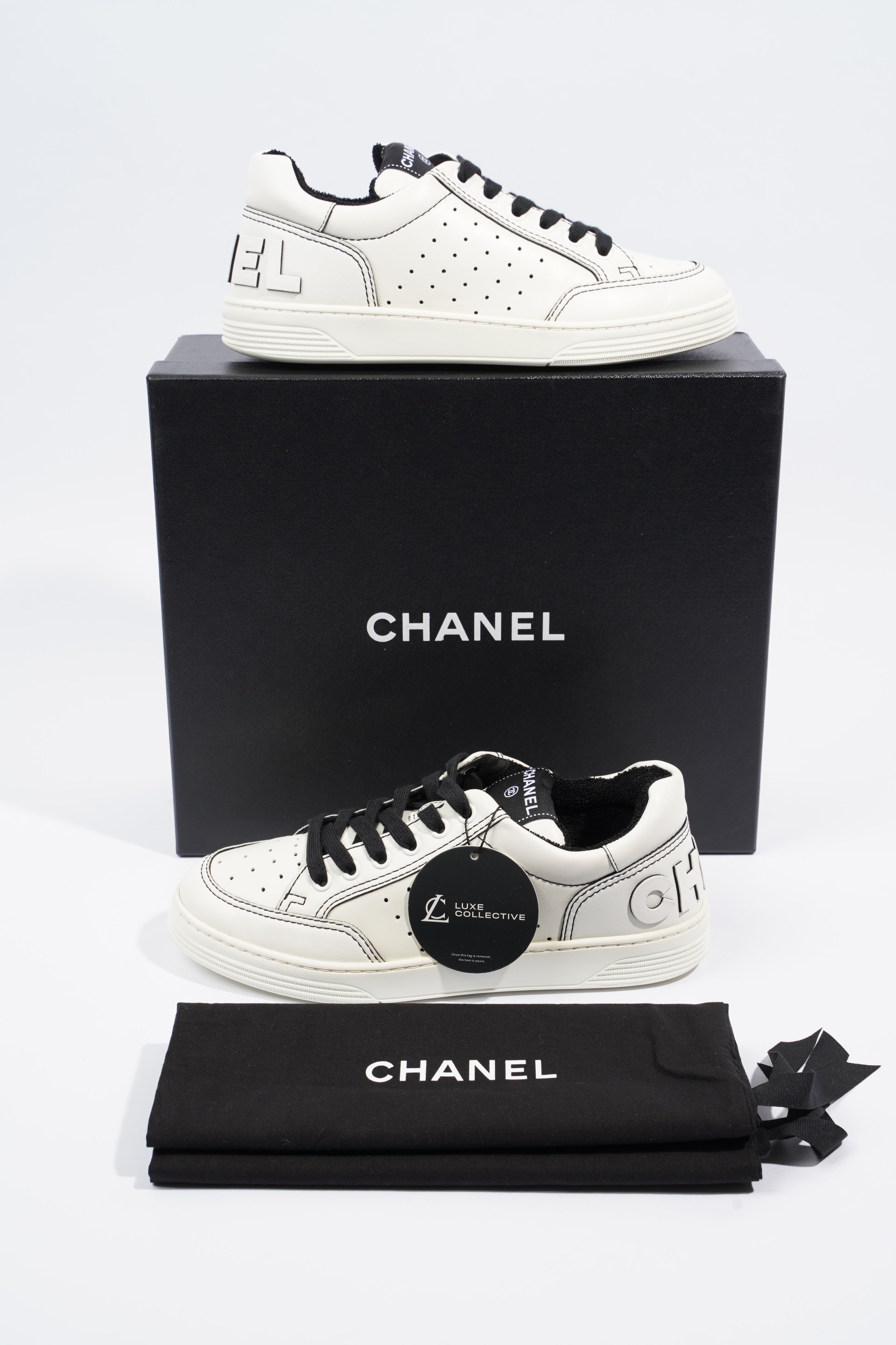 Chanel Chanel Logo White / Black Calfskin Leather EU 37 UK 4