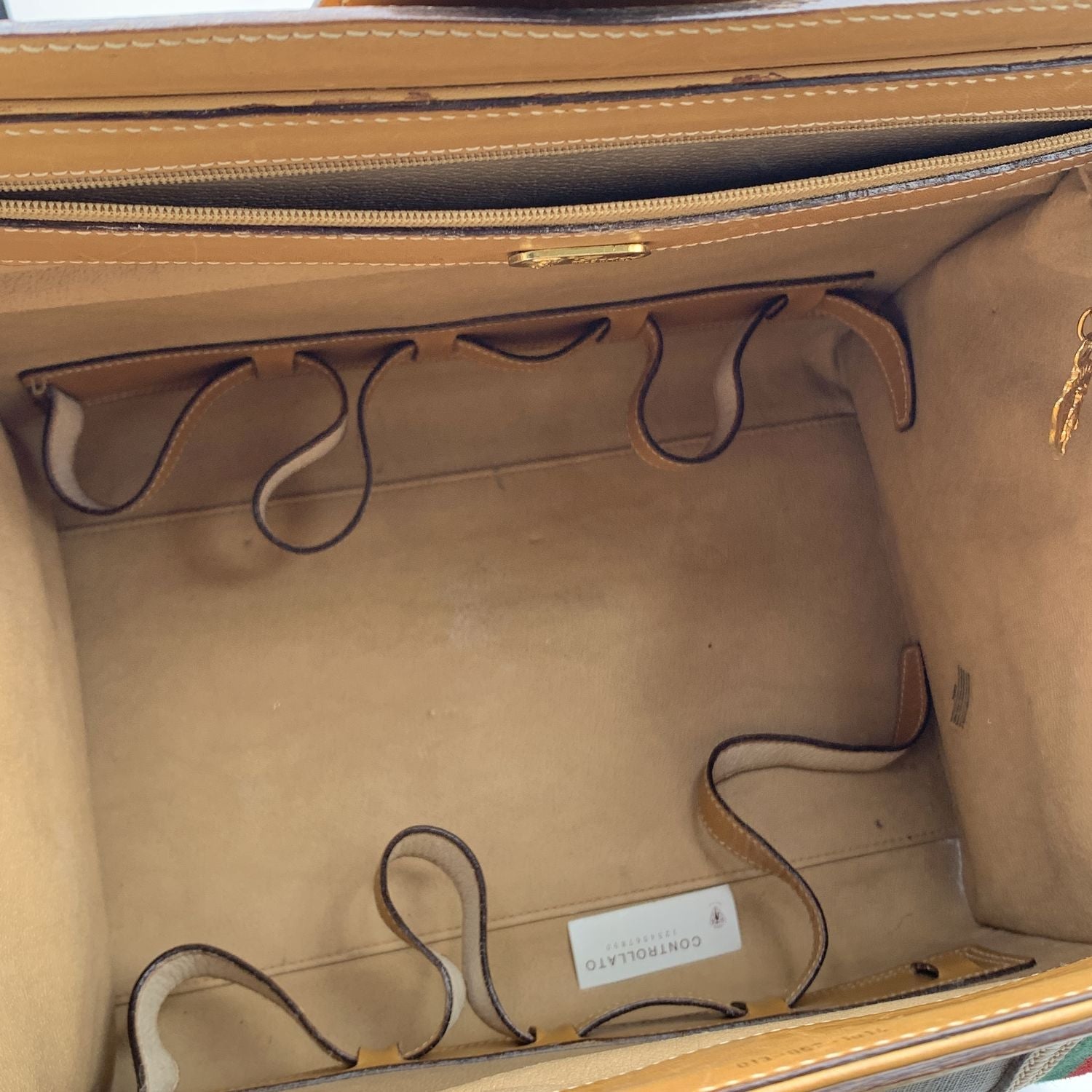 Gucci Vintage Beige Monogram Canvas Train Case Bag with Stripes