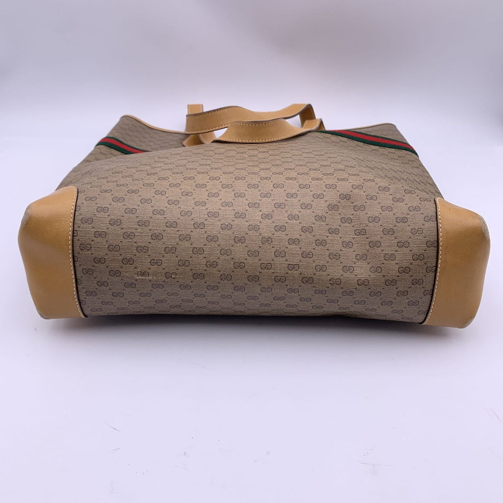 Gucci Vintage Beige GG Monogram Canvas Tote Shopping Bag Stripes