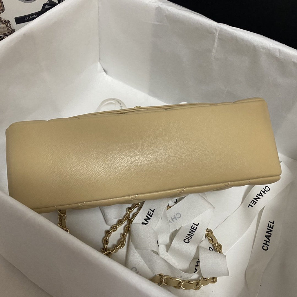 Chanel Quilted Gold Beige Flap Bag