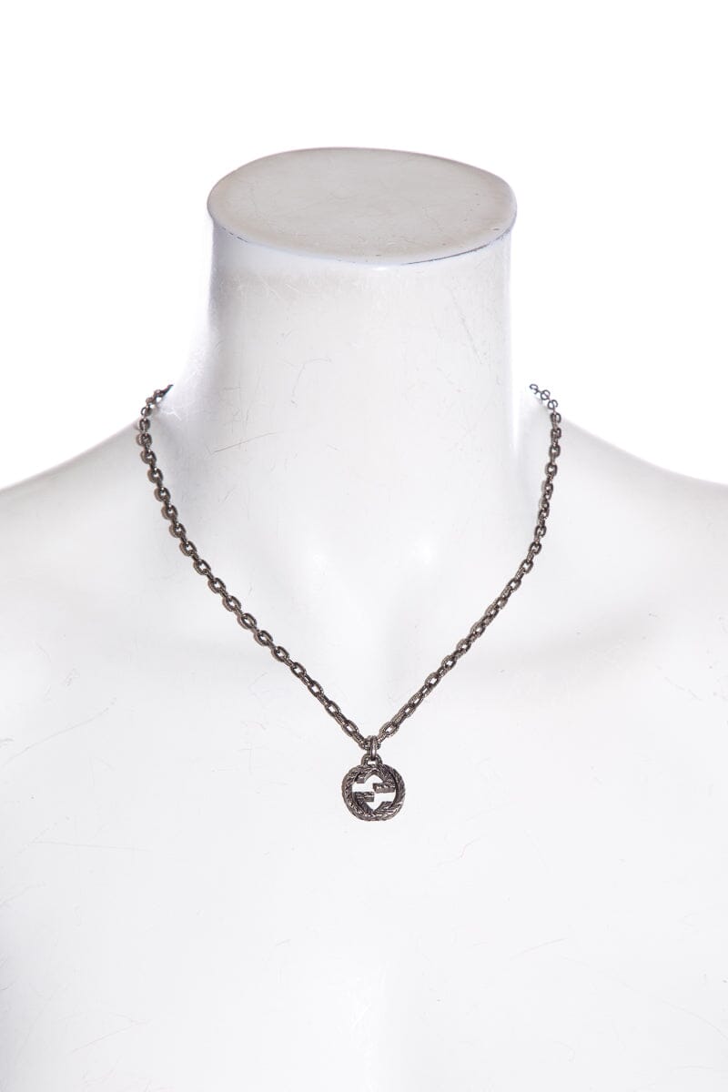 Gucci Gunmetal Logo Necklace