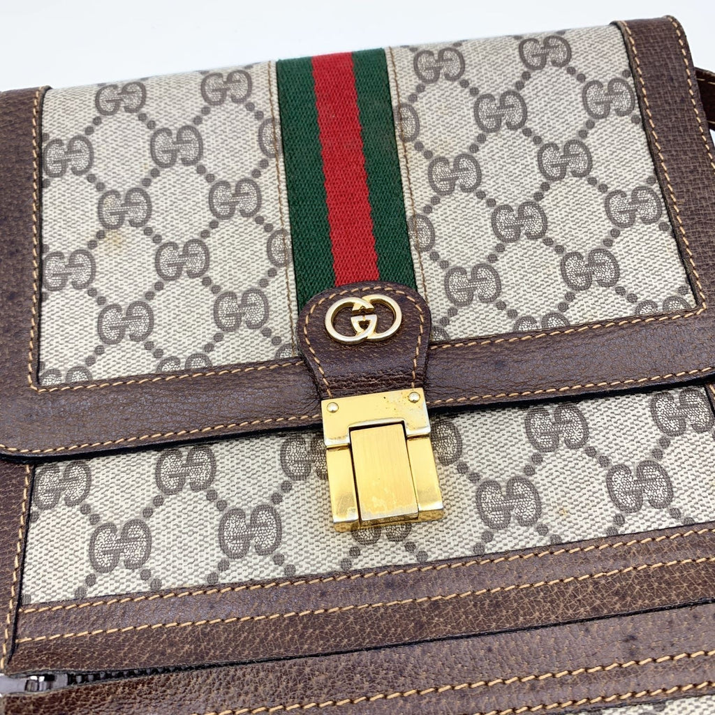 Gucci Vintage Monogram Canvas Vertical Shoulder Bag with Stripes