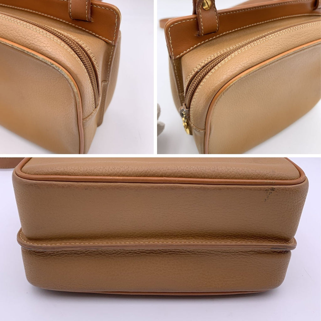 Gucci Vintage Beige Leather 2 Compartments Shoulder Bag