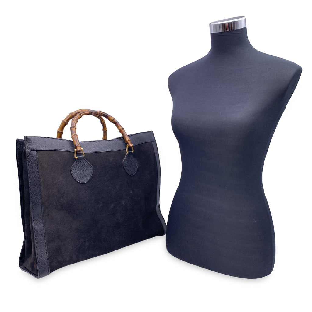 Gucci Vintage Black Suede Leather Princess Diana Maxi XL Tote Bag