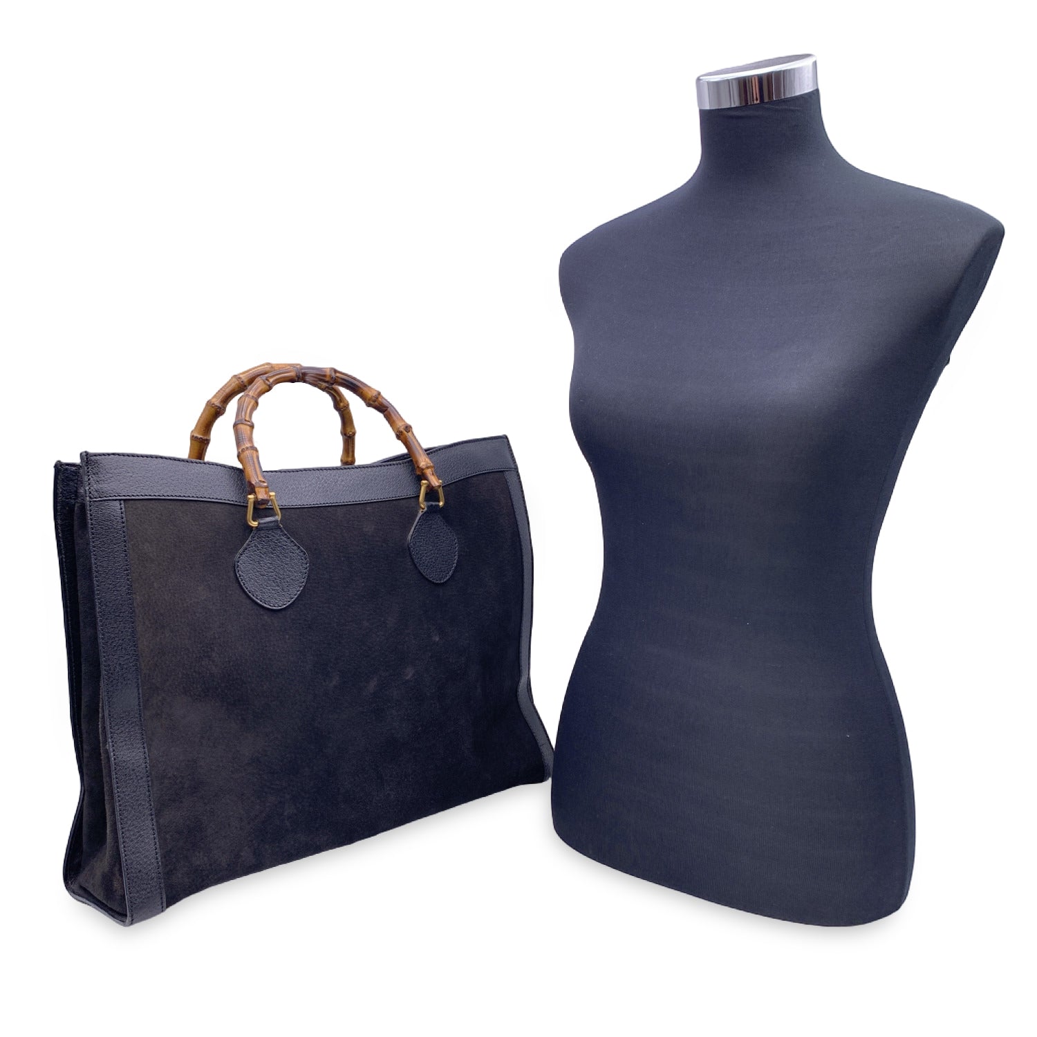 Gucci Vintage Black Suede Leather Princess Diana Maxi XL Tote Bag