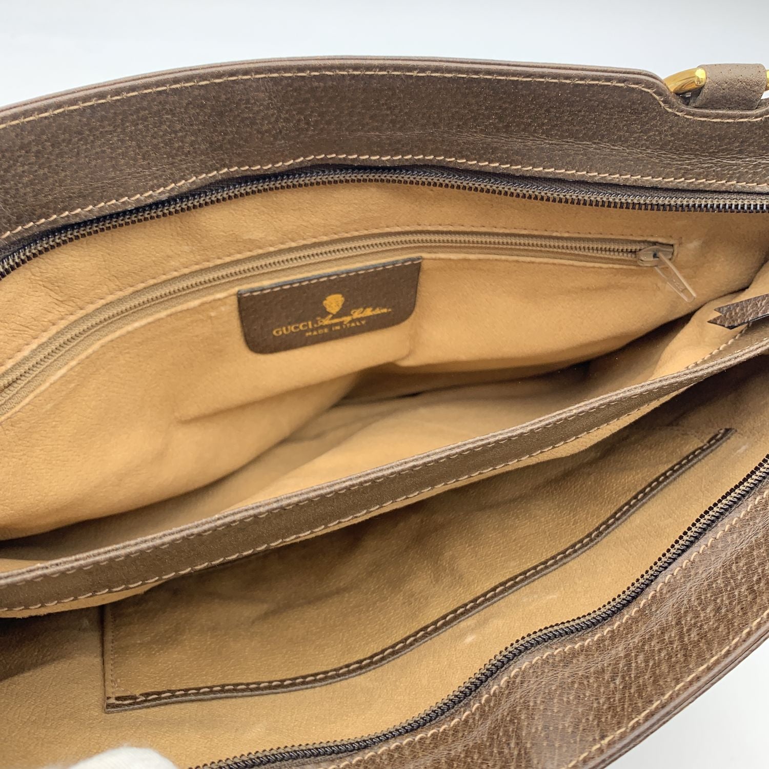 Gucci Vintage Beige Monogram Canvas and Leather Handbag