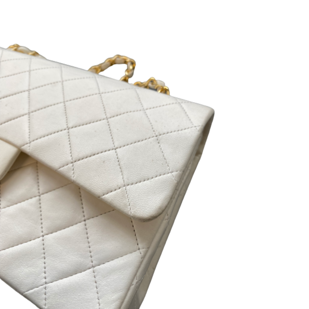 Chanel White Leather Double flap shoulder bag