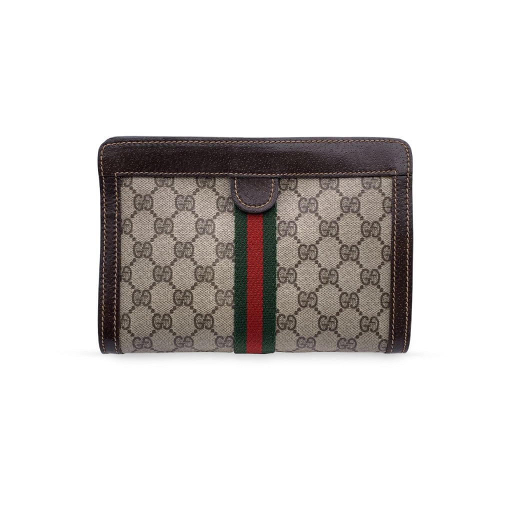 Gucci Vintage Monogram Canvas Cosmetic Bag Clutch with Stripes