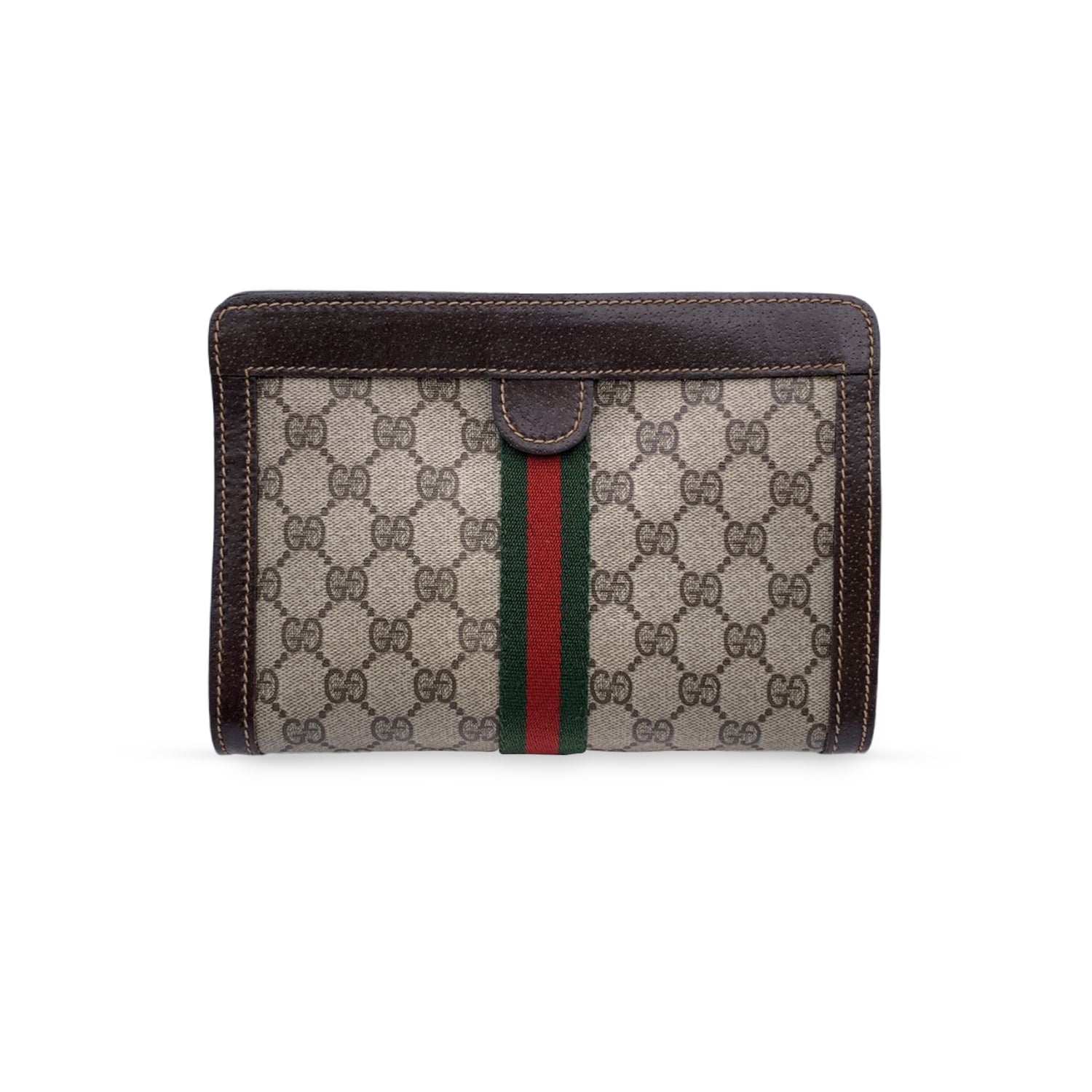 Gucci Vintage Monogram Canvas Cosmetic Bag Clutch with Stripes