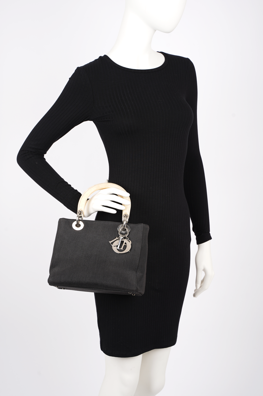 Christian Dior Womens Vintage Lady Dior Black / Ivory Medium