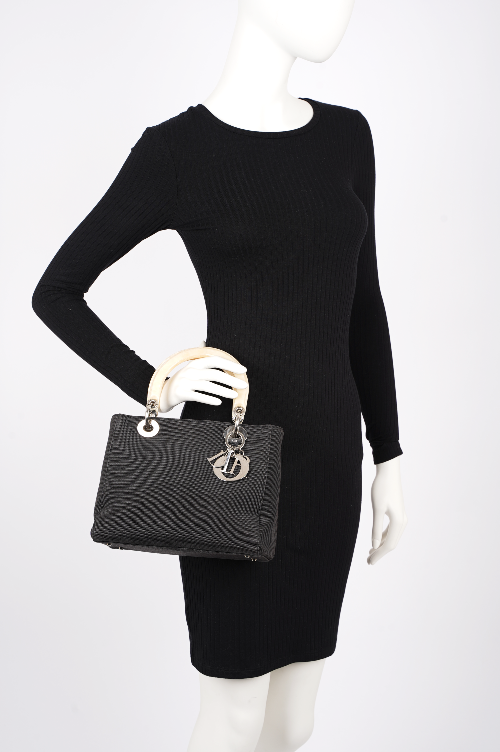 Christian Dior Womens Vintage Lady Dior Black / Ivory Medium