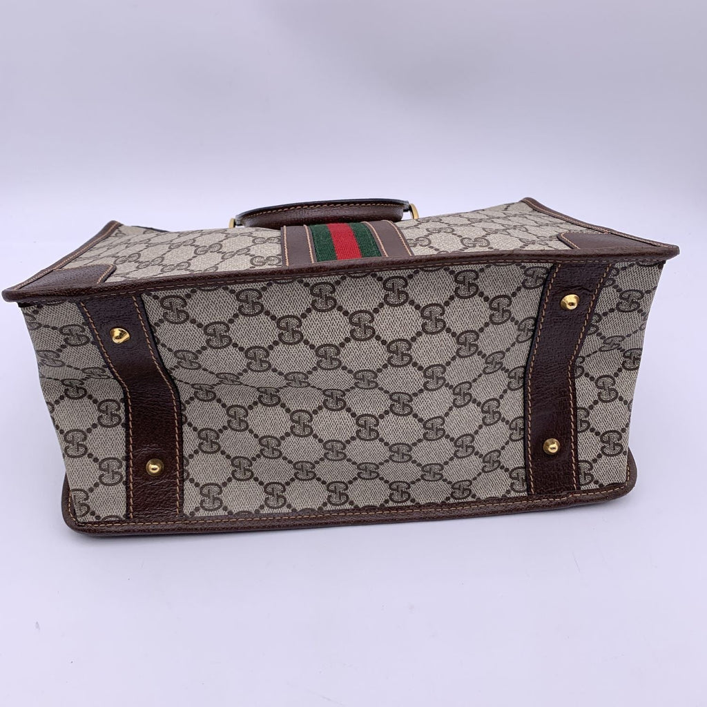 Gucci Vintage Brown Monogram Canvas Satchel Bag with Stripes