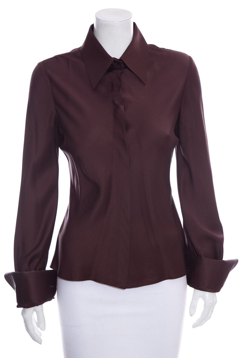 Gucci Tom Ford Era Brown Silk Blouse SZ 38