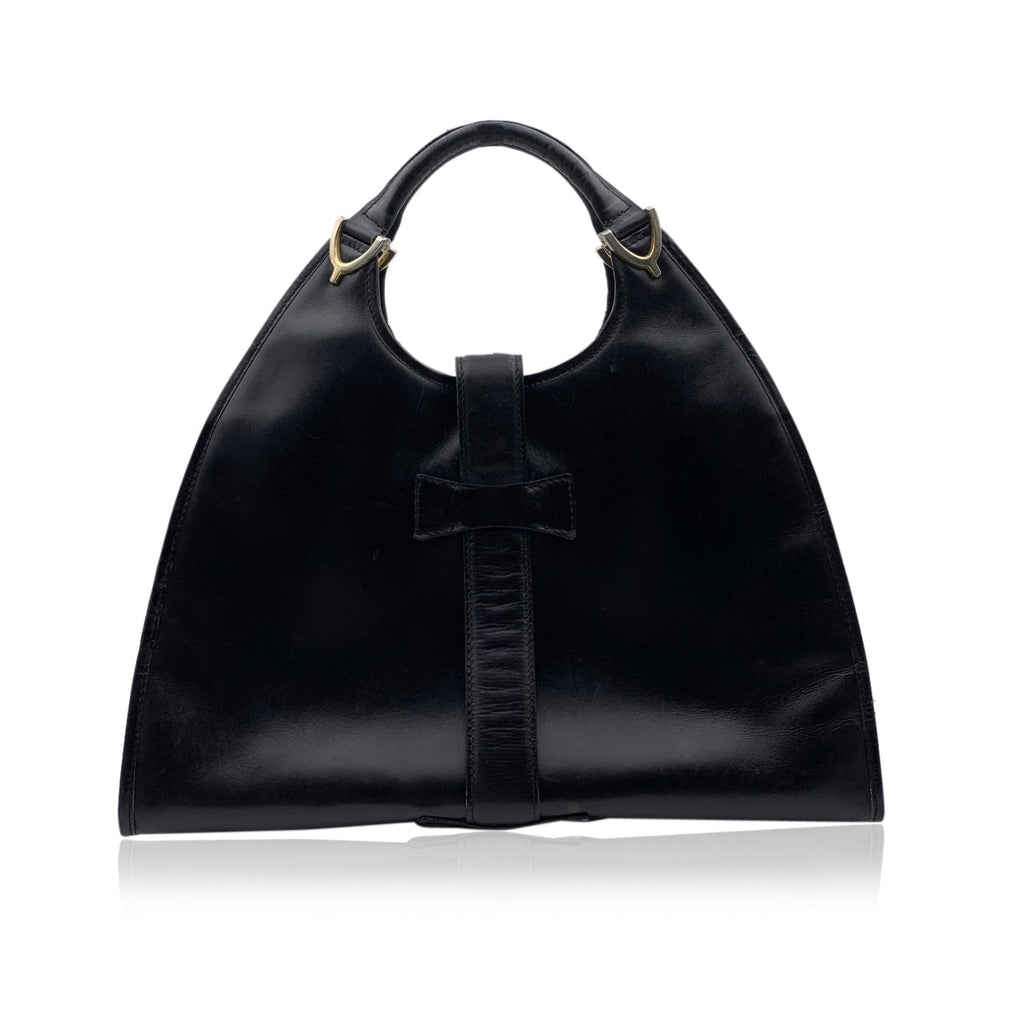 Gucci Vintage Black Leather Stirrup Hobo Bag Handbag