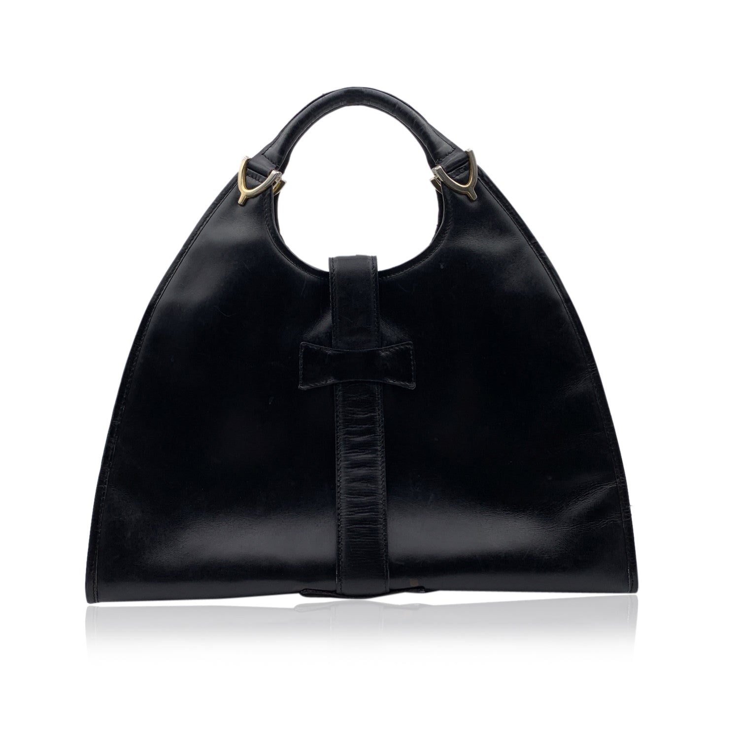 Gucci Vintage Black Leather Stirrup Hobo Bag Handbag
