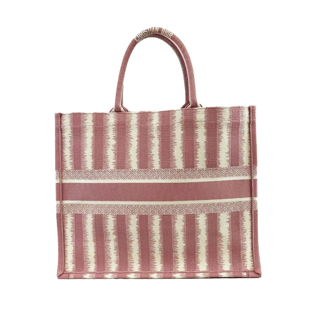 DIOR Bayadere Stripe Large Book Tote D-Stripes Embroidery Pink