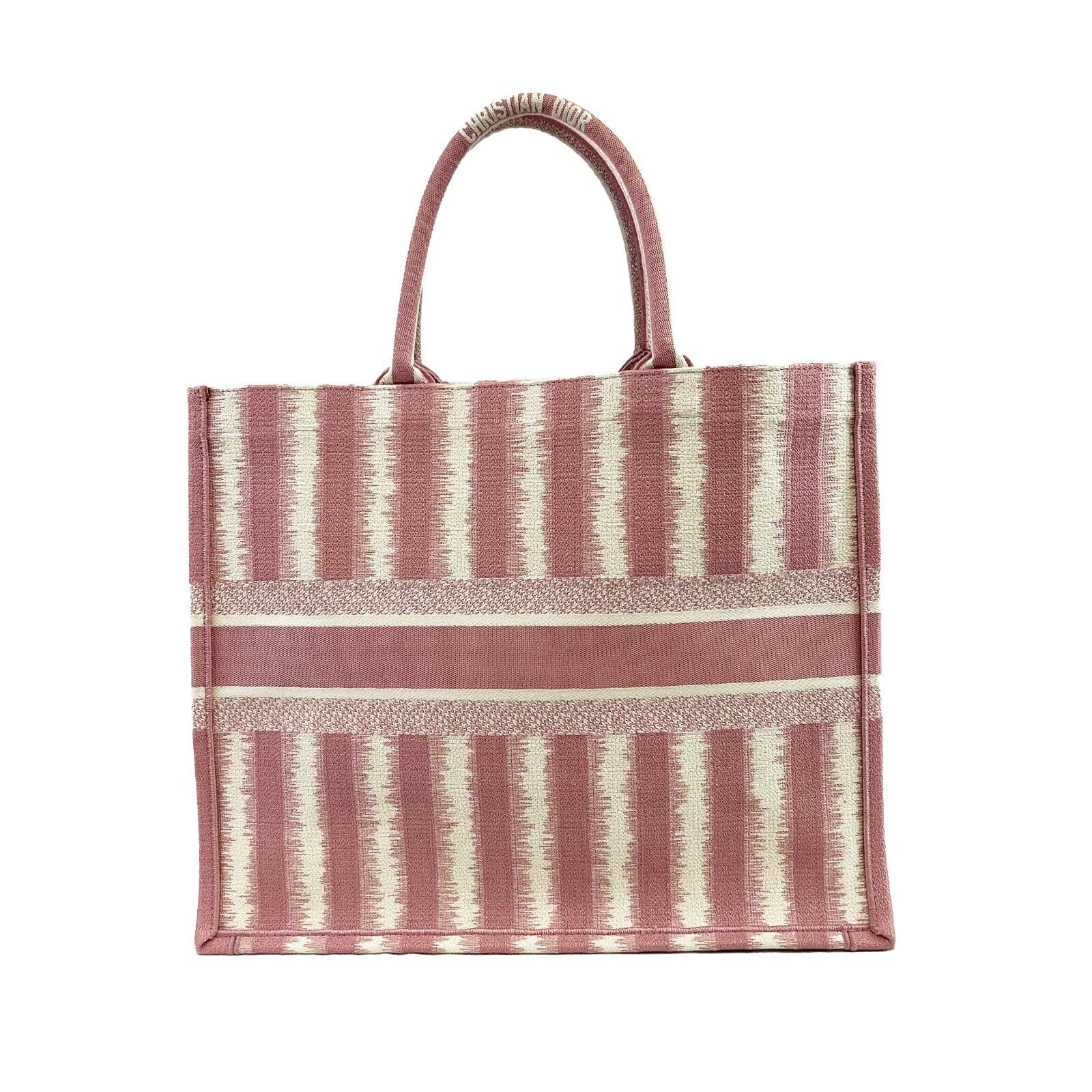 DIOR Bayadere Stripe Large Book Tote D-Stripes Embroidery Pink