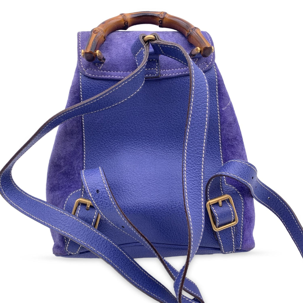 Gucci Vintage Perwinkle Suede Bamboo Small Backpack Shoulder Bag