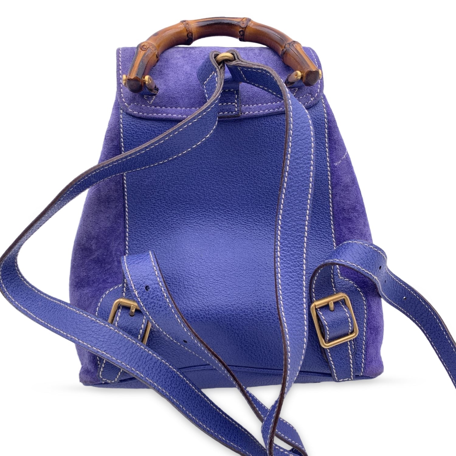 Gucci Vintage Perwinkle Suede Bamboo Small Backpack Shoulder Bag