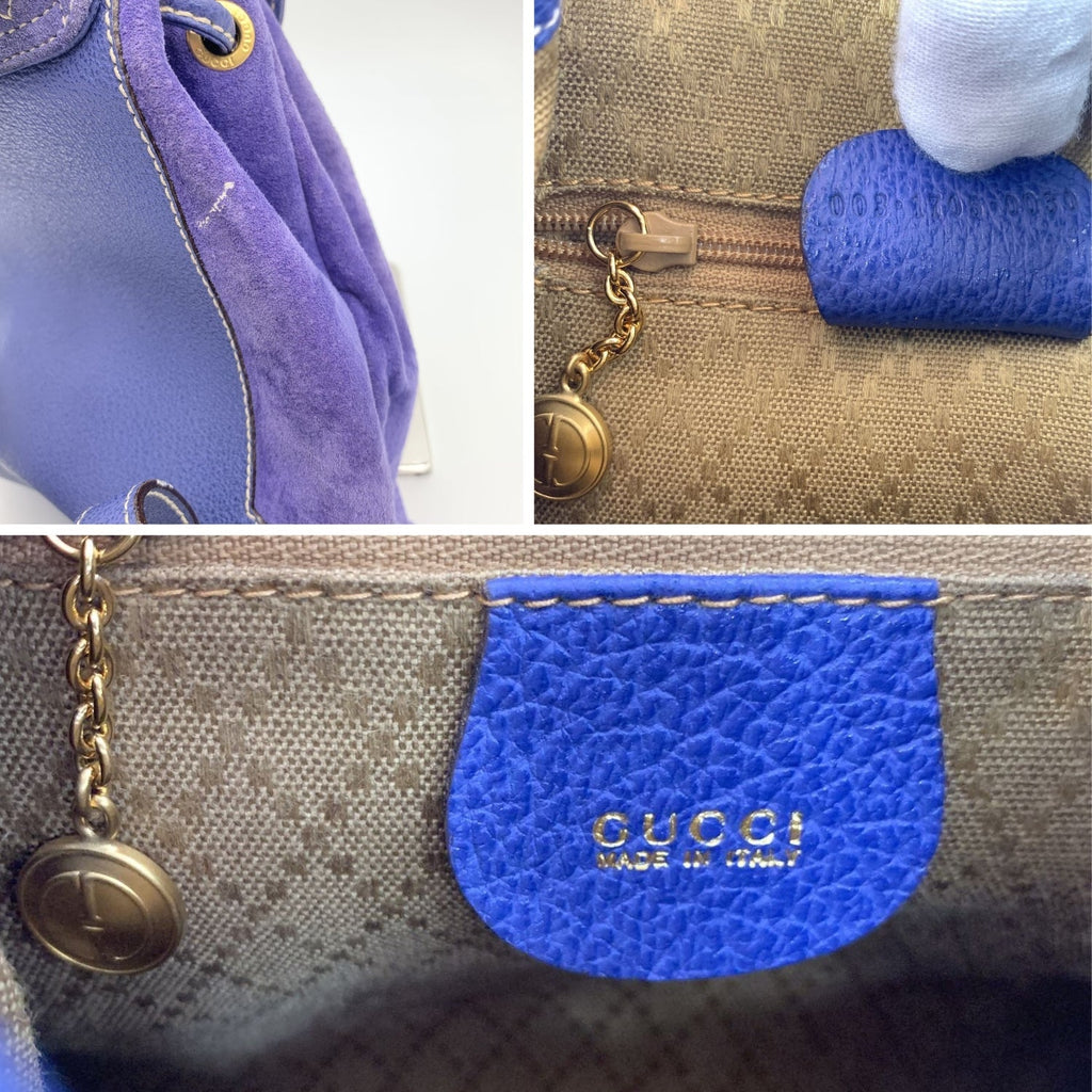 Gucci Vintage Perwinkle Suede Bamboo Small Backpack Shoulder Bag