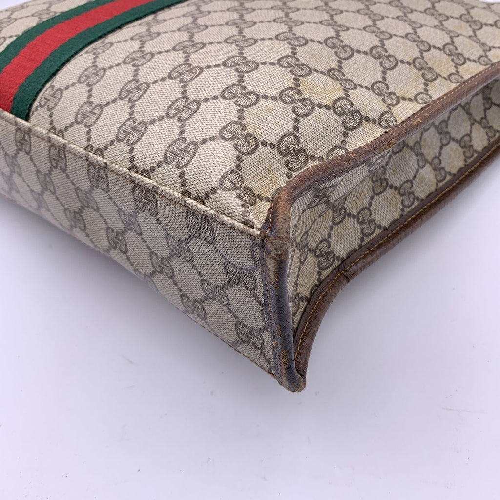 Gucci Vintage Brown Monogram Shopping Bag Tote with Stripes
