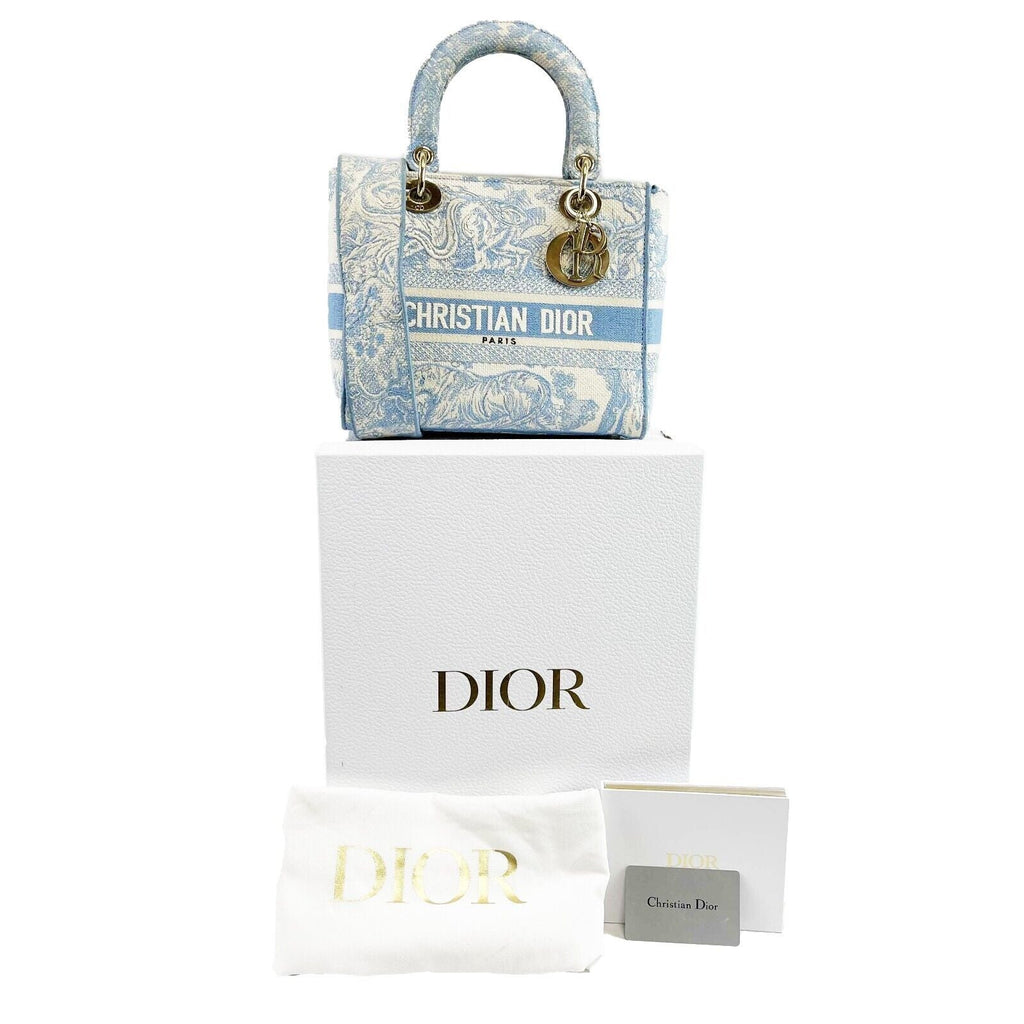 DIOR Toile de Jouy Lady D-Lite Bag Embroidered Canvas Cornflower Blue