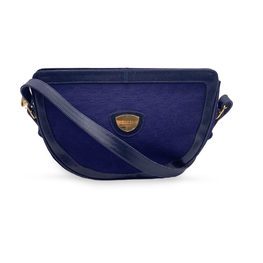 Gucci Vintage Blue Monogram Canvas Leather Shoulder Bag