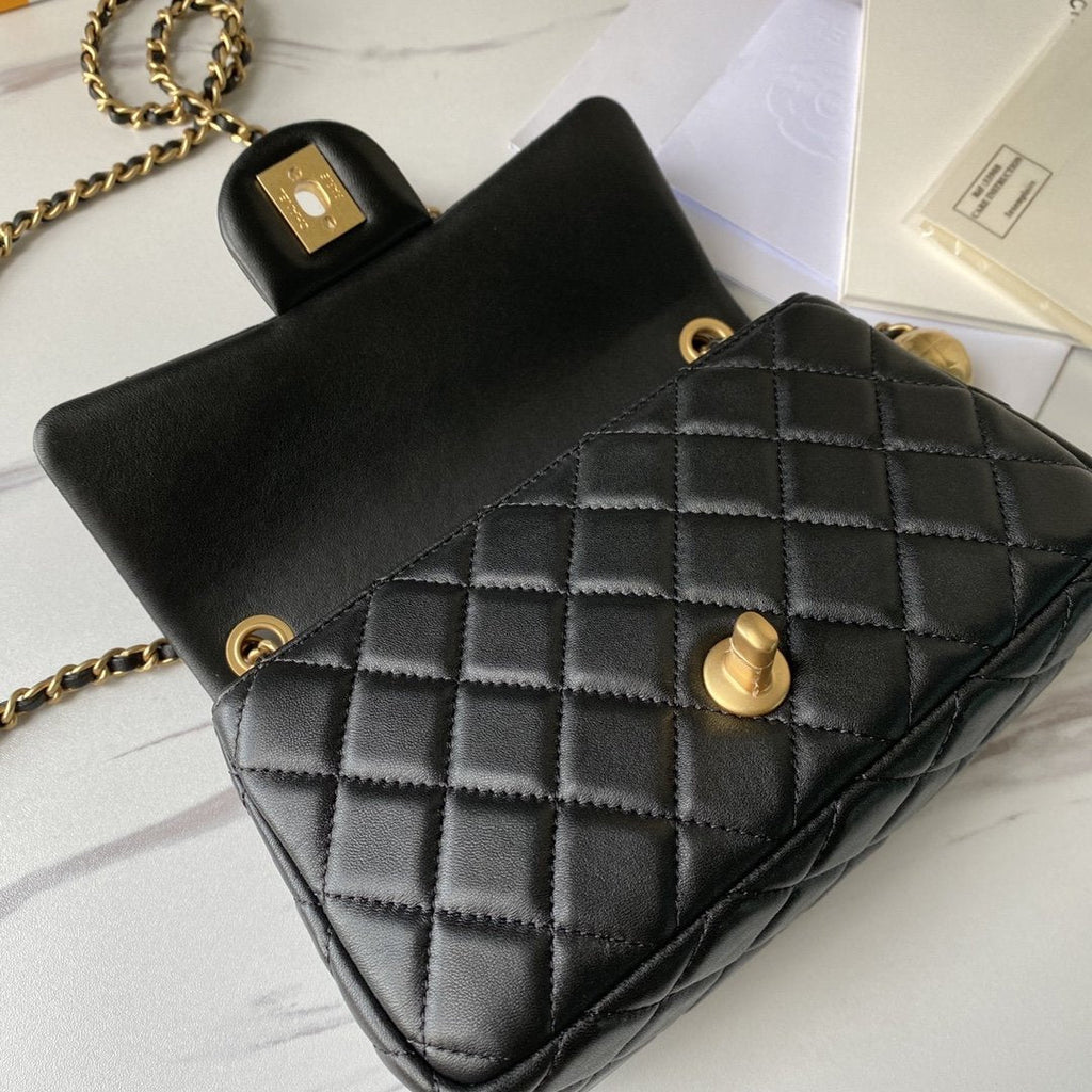 Chanel Flap Bag Lambskin Quilted Mini Rectangular Flap black