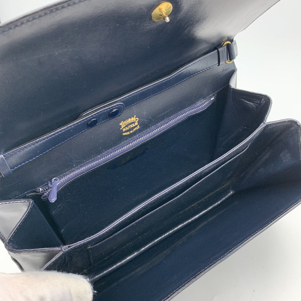 Gucci Vintage Navy Blue Leather East West Shoulder Bag