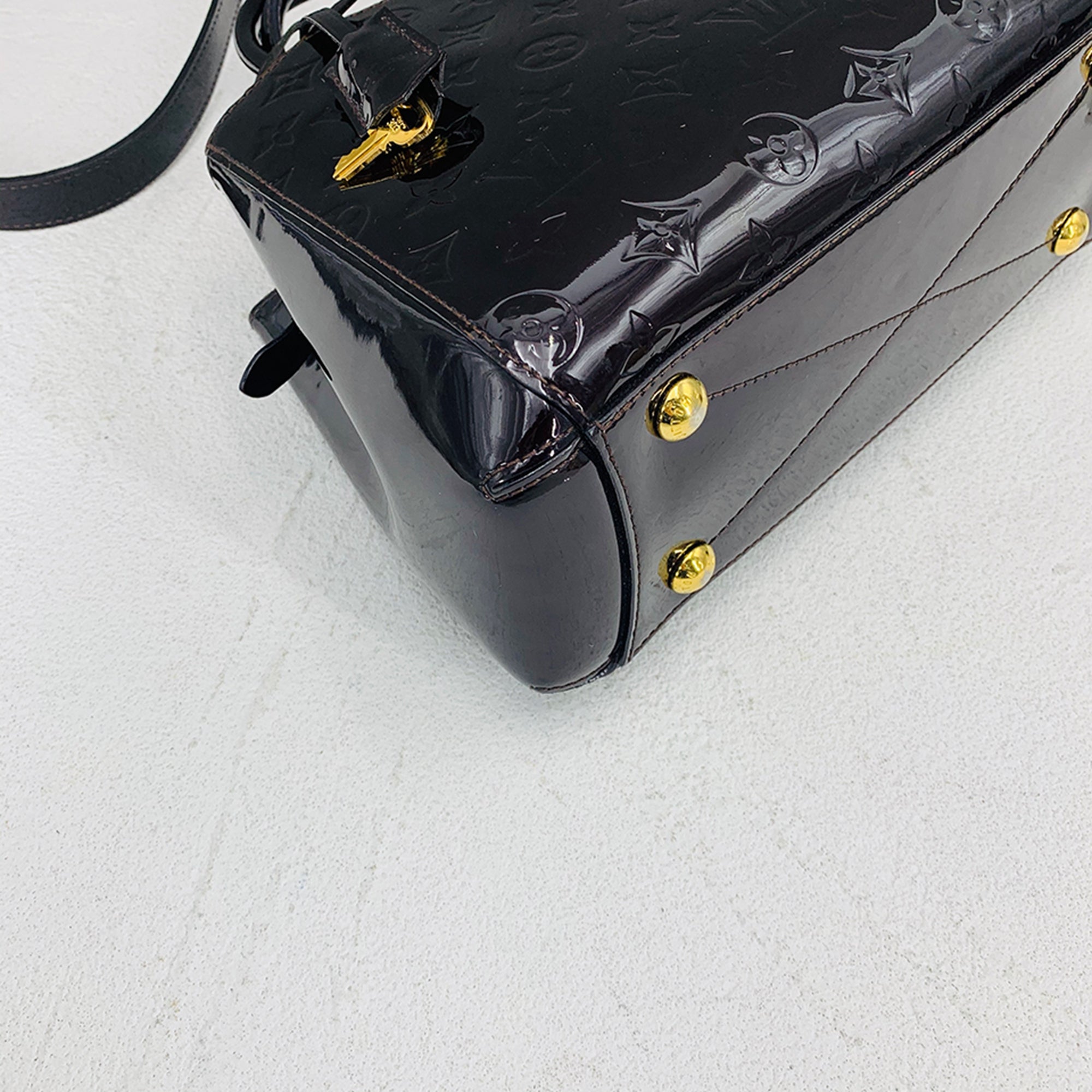 Louis Vuitton Black Patent leather Montaigne handbag bag