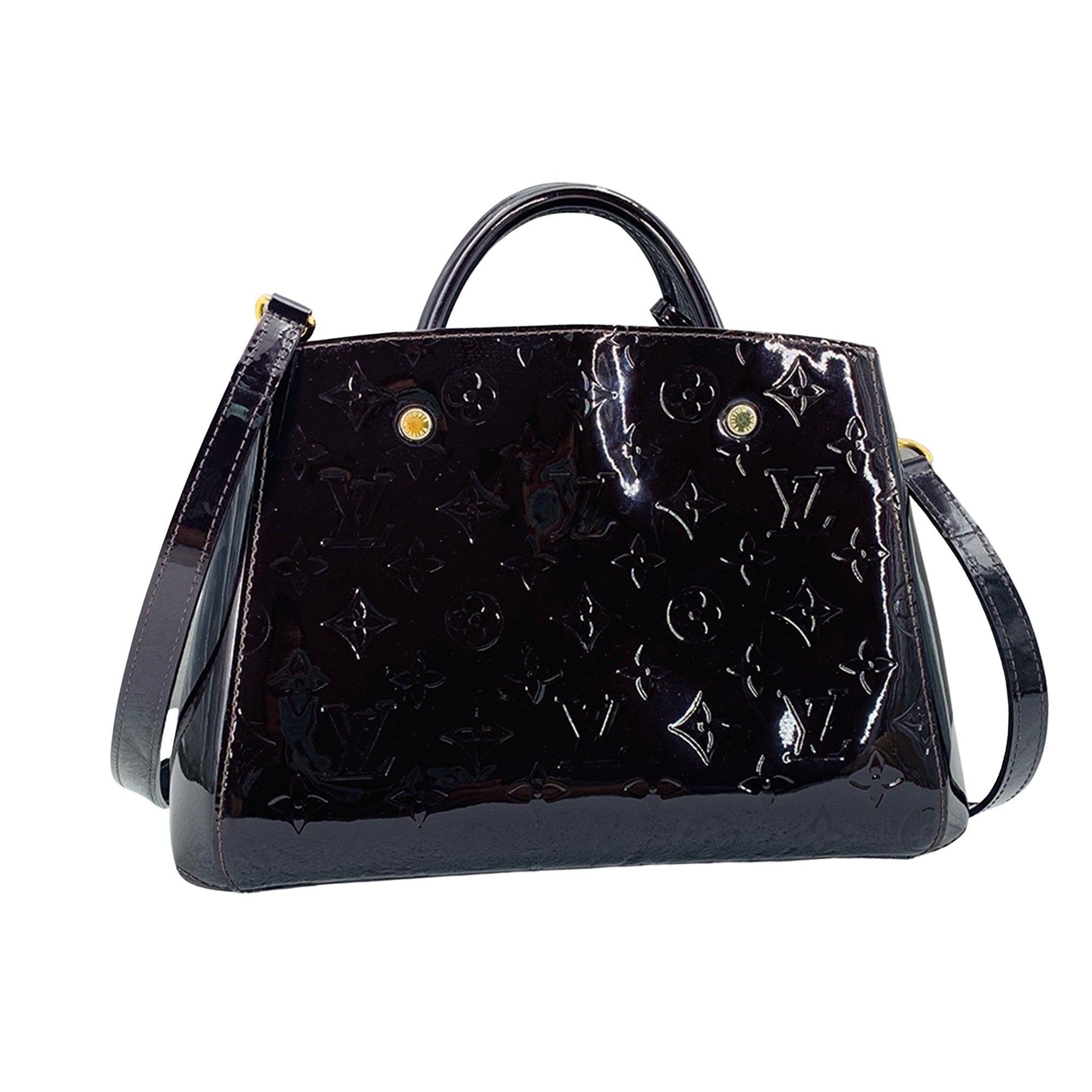 Louis Vuitton Black Patent leather Montaigne handbag bag
