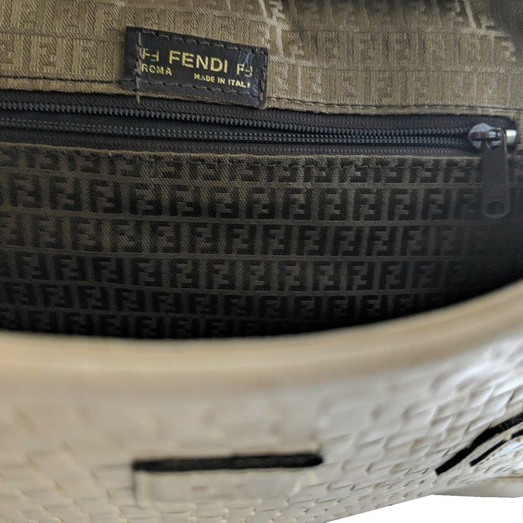 Fendi Vintage Dual Handle Woven Leather Cream Tote