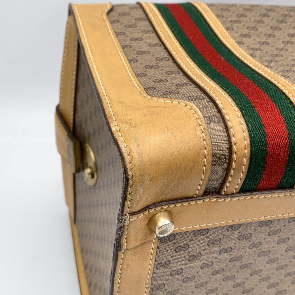 Gucci Vintage Beige Monogram Canvas Train Case Bag with Stripes